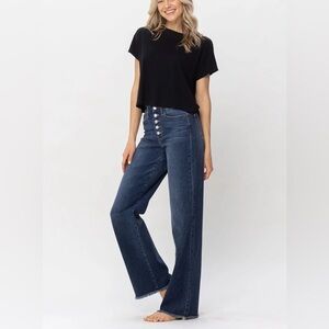 NWT Judy Blue Women’s Sz 9/29 Stretch High Waist Dark Wash Button Fly Wide Leg